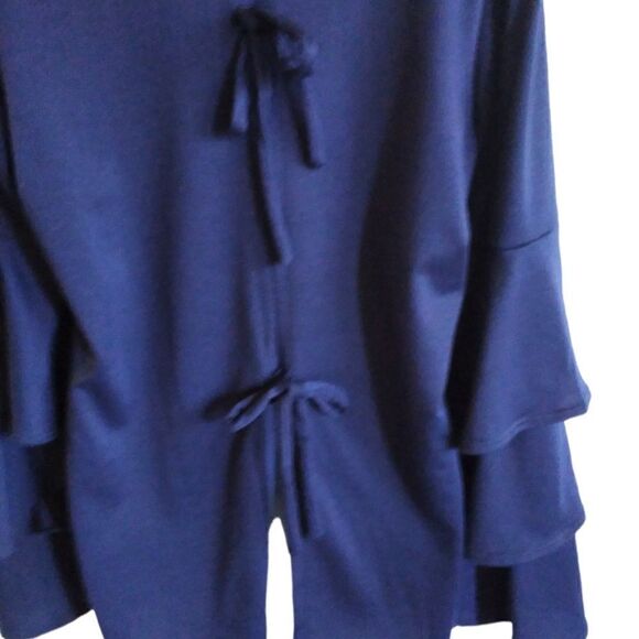 OSO Casuals Knit Top Triple Ruffled Sleeve & Ties in Back NAVY MEDIUM - Picture 4 of 5